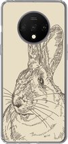 Geschikt voor OnePlus 7T hoesje - Vintage illustratie van een konijn - Siliconen Telefoonhoesje