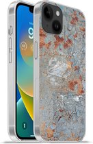 Geschikt voorApple Iphone 14 Plus - Soft case hoesje - Roest print - Verf - Metaal - Siliconen Telefoonhoesje