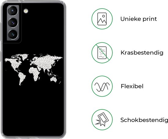 Coque Samsung Galaxy S21 - Wereldkaart - Motifs - Zwart - Siliconen