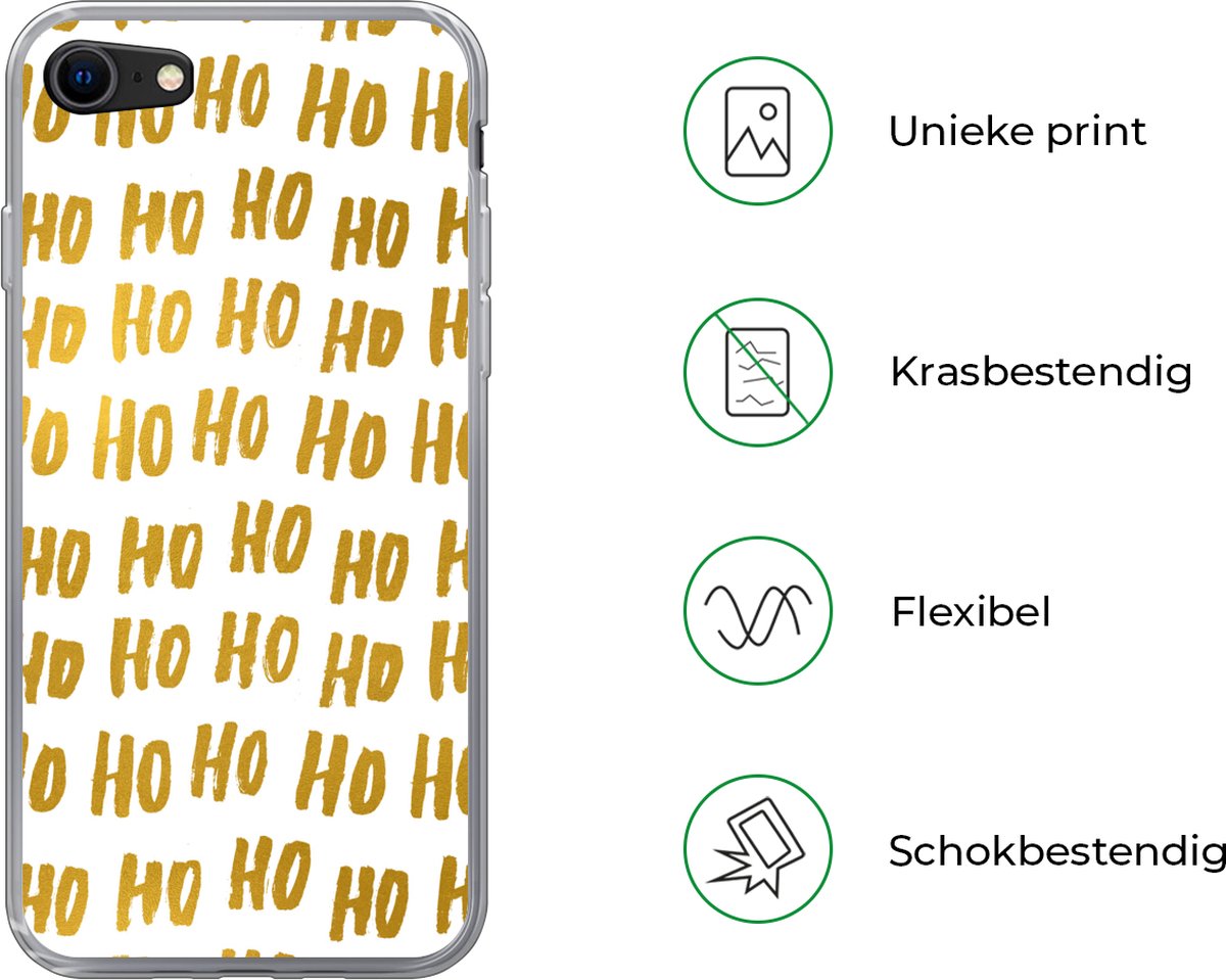 Telefoonhoesje Geschikt voor iPhone 8 hoesje - Quotes - Kerstman - Spreuken - Ho ho ho - Goud - Siliconen Telefoonhoesje Telefoonhoesje