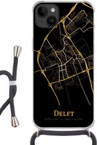 Cordon téléphonique - Chaîne téléphonique - Convient pour Apple iPhone 14 Plus - Étui crossbody - Delft - Carte - Or - Siliconen - Bandoulière - Étui de téléphone avec cordon