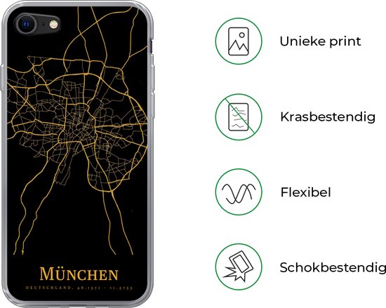 Coque pour iPhone SE 2020 - Munich - Carte - Or - Coque de téléphone en Siliconen