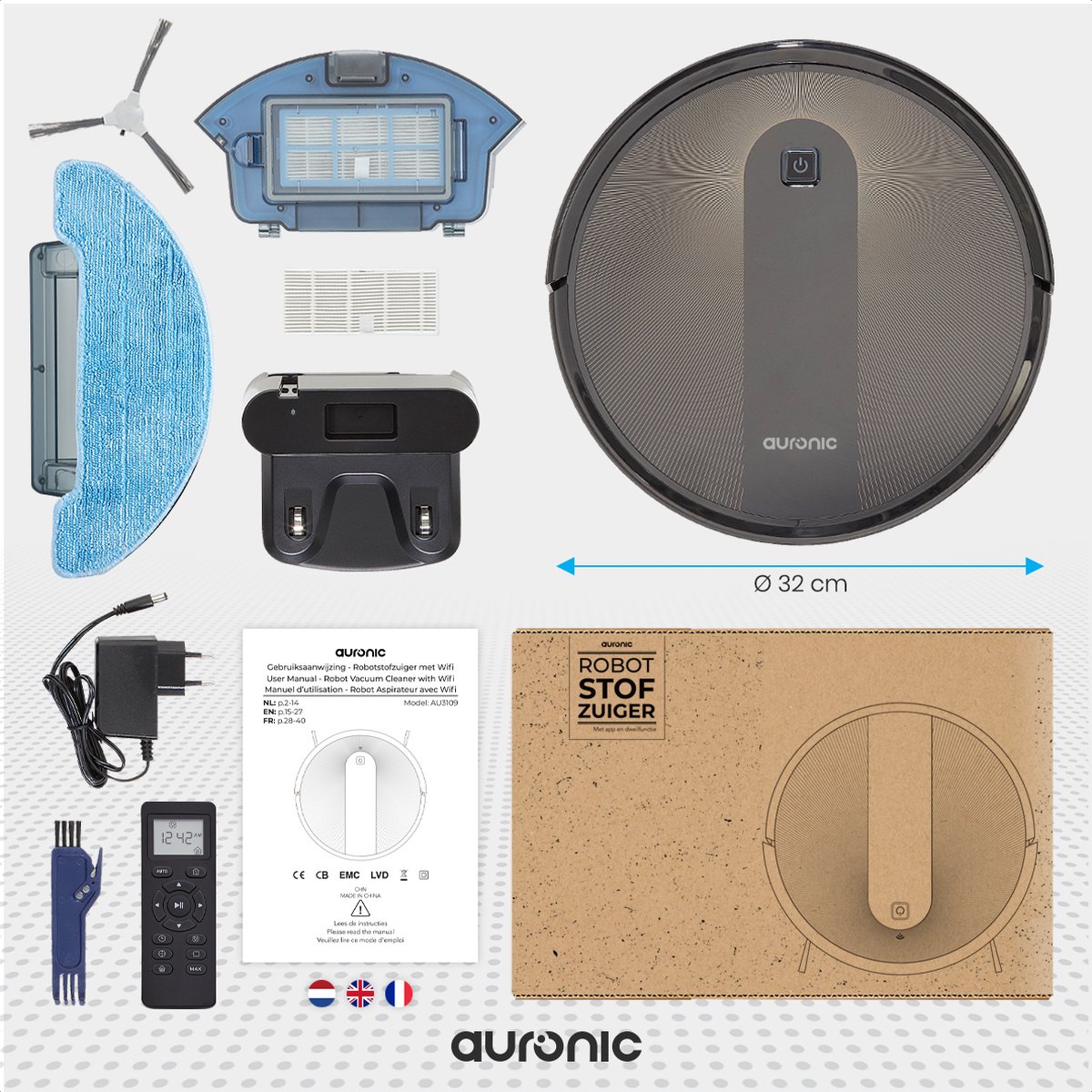 Auronic Robotstofzuiger met Dweilfunctie - WiFi en App - 1400Pa -  Automatisch... | bol