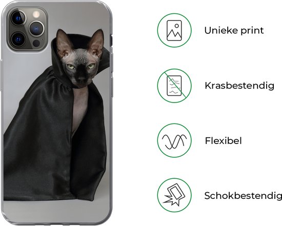 Telefoonhoesje Geschikt voor iPhone 12 Pro Max hoesje - Kat - Cape - Zwart - Siliconen Telefoonhoesje Telefoonhoesje