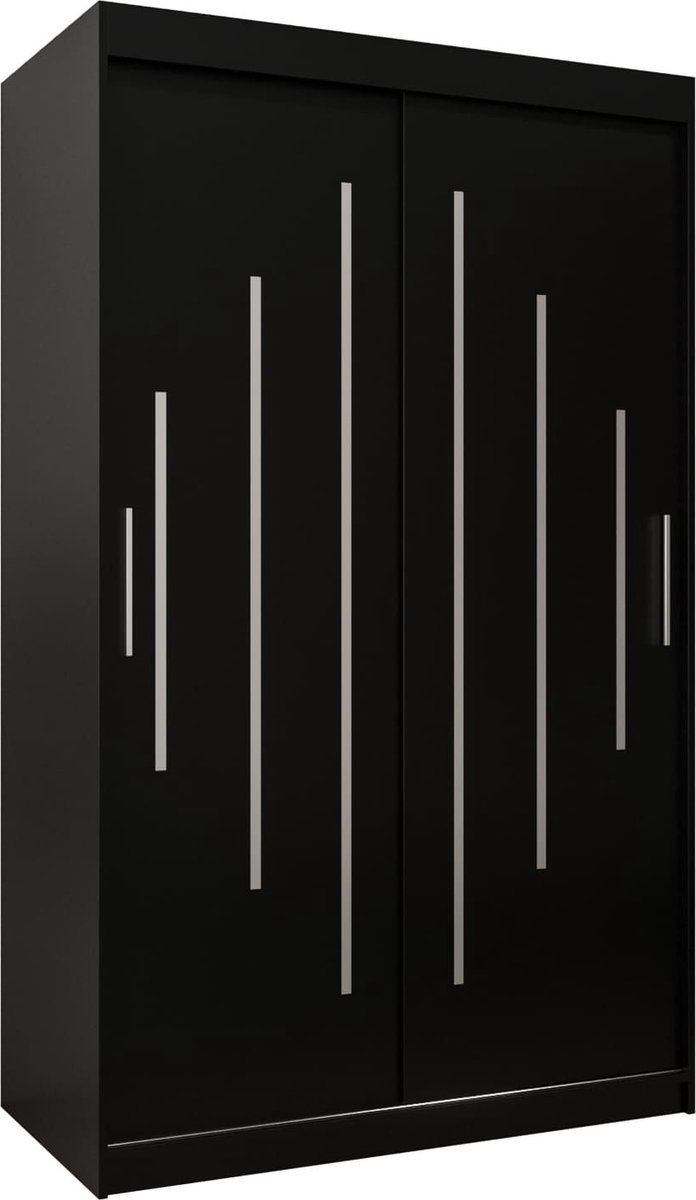 InspireME Kledingkast met 2 schuifdeuren, Modern-stijl, Een kledingkast met planken (BxHxD): 120x200x62 - MALTESE 120 Zwart Mat met 2 lades