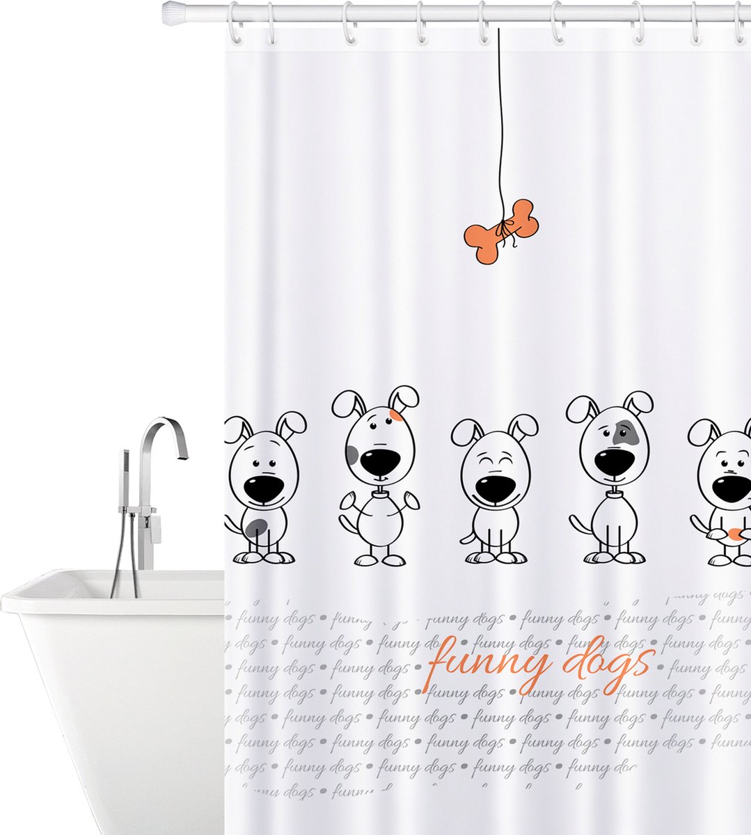 Waterdicht Douchegordijn - Met GRATIS 12 Ringen - Anti Schimmel Badkamer Gordijn - Shower Curtain Wasbaar - 100% Polyester - Funny Dogs Design - 180X180 CM