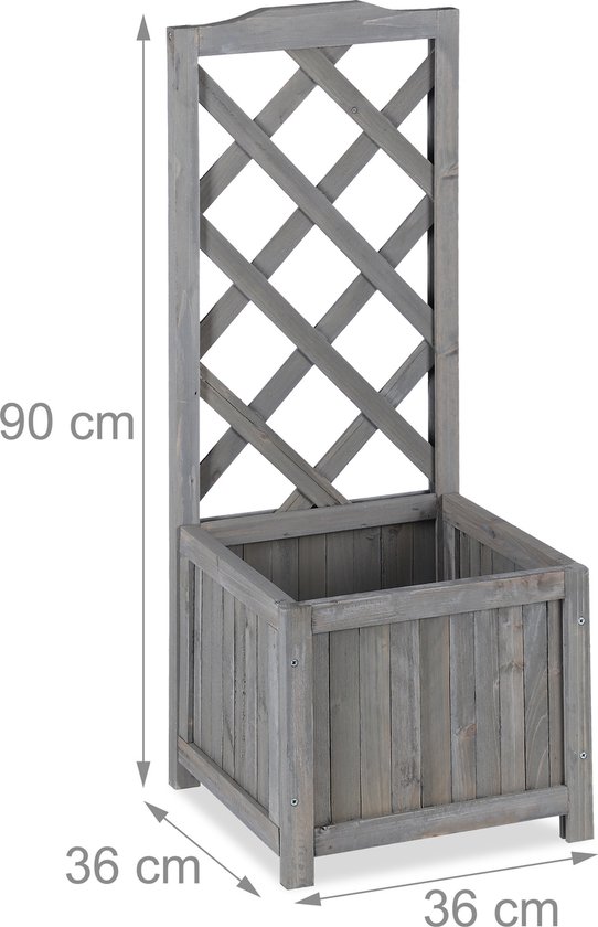plantenbak met klimrek - hout - 20 liter - plantensteun 90 cm - buiten - grijs