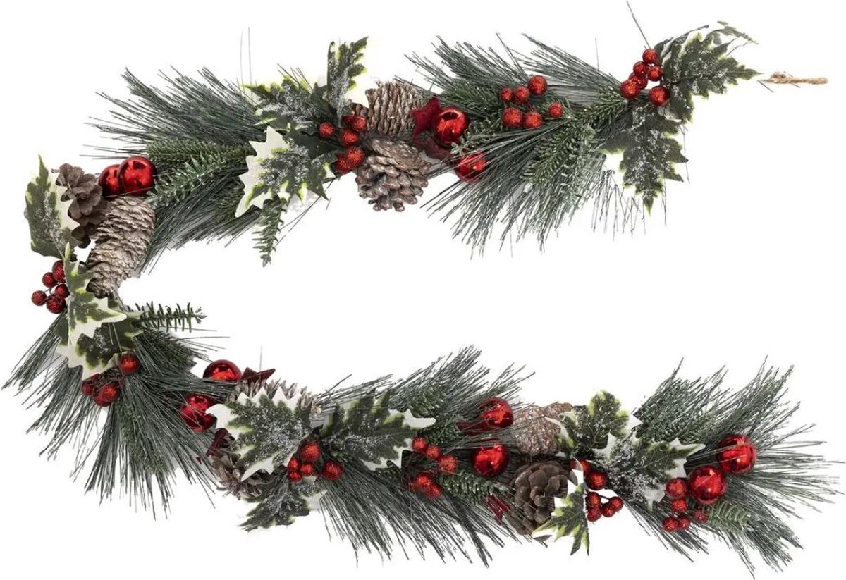 Feeric Christmas Dennenslinger/dennen guirlande - met kerstversiering -rood - 100 x 7,5 cm – foto 4