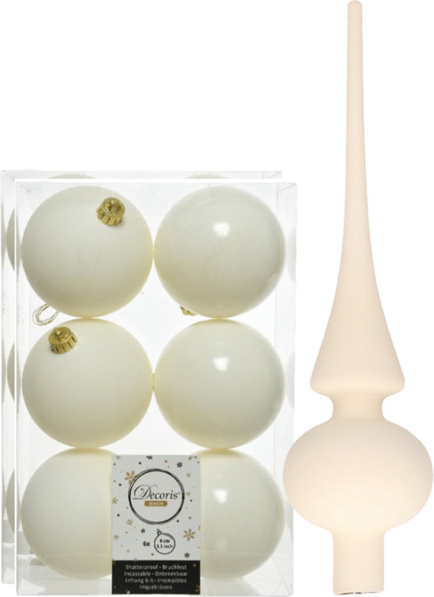 Kunststof kerstballen - 8 cm - 12x stuks - met glazen piek - wol wit