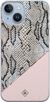 Casimoda® hoesje - Geschikt voor iPhone 14 Plus - Snake Print - Siliconen/TPU telefoonhoesje - Backcover - Slangenprint - Roze