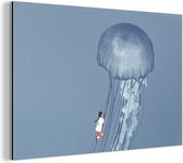 Wanddecoratie Metaal - Aluminium Schilderij Industrieel - Kinderen - Kwal - Zeedieren - Vintage - 150x100 cm - Dibond - Foto op aluminium - Industriële muurdecoratie - Voor de woonkamer/slaapkamer