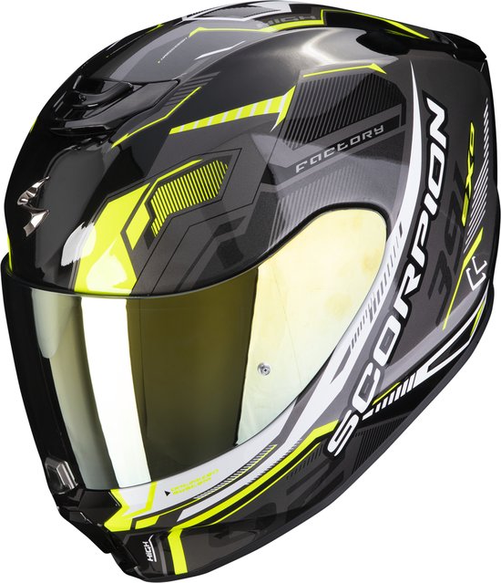 Scorpion Exo-391 Haut Black-Silver-Neon Yellow Full Face Helmet L