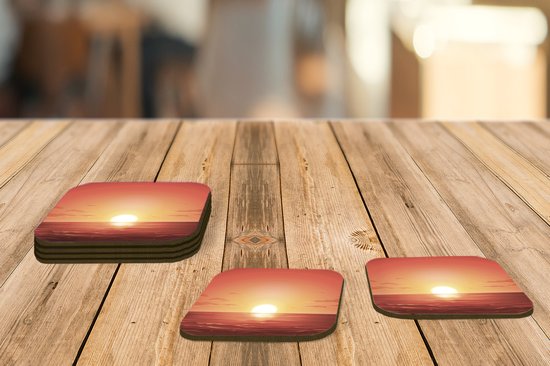 Sous-verres -verres - Mer - Soleil - Oranje - 10x10 cm - 6 pièces