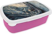 Broodtrommel Roze - Lunchbox - Brooddoos - Marmer - Verf - Glitter - Goud - 18x12x6 cm - Kinderen - Meisje