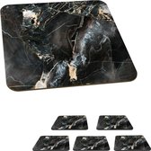 Onderzetters voor glazen - Marmer - Zwart - Goud - Patroon - 10x10 cm - Glasonderzetters - 6 stuks