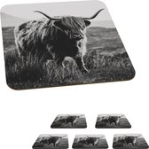 Onderzetters voor glazen - Schotse hooglander - Natuur - Koeien - Dieren - Zwart wit - 10x10 cm - Glasonderzetters - 6 stuks