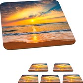 Onderzetters voor glazen - Zonsondergang - Strand - Zee - Wolken - Oranje - 10x10 cm - Glasonderzetters - 6 stuks