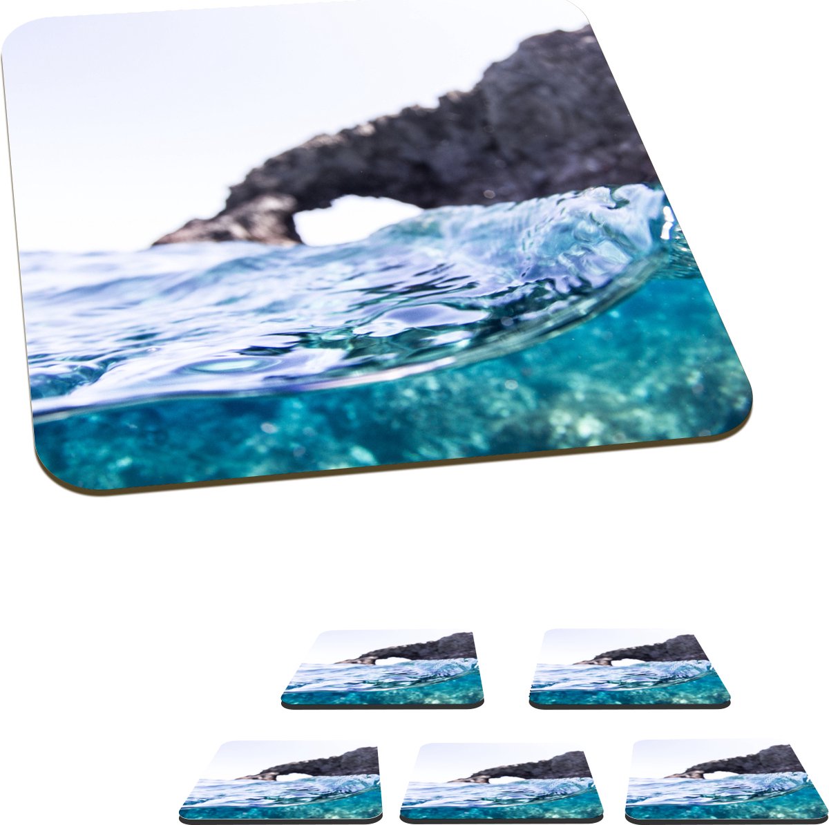 Onderzetters voor glazen - Water - Golf - Zee - 10x10 cm - Glasonderzetters - 6 stuks