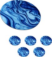 Onderzetters voor glazen - Rond - Marmer - Inkt - Blauw - 10x10 cm - Glasonderzetters - 6 stuks