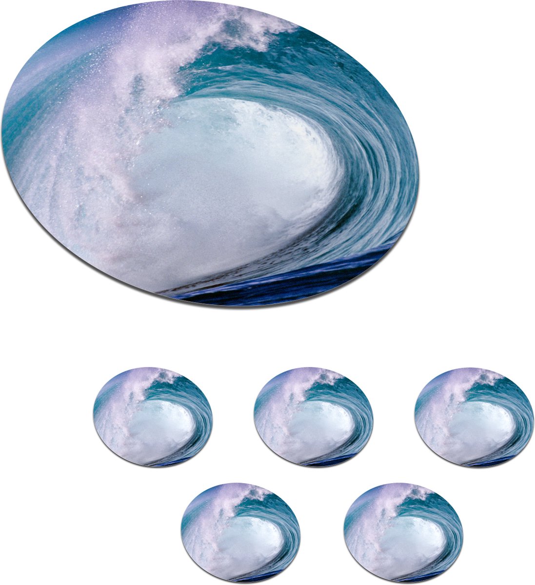 Onderzetters voor glazen - Rond - Zee - Hawaii - Golf - 10x10 cm - Glasonderzetters - 6 stuks