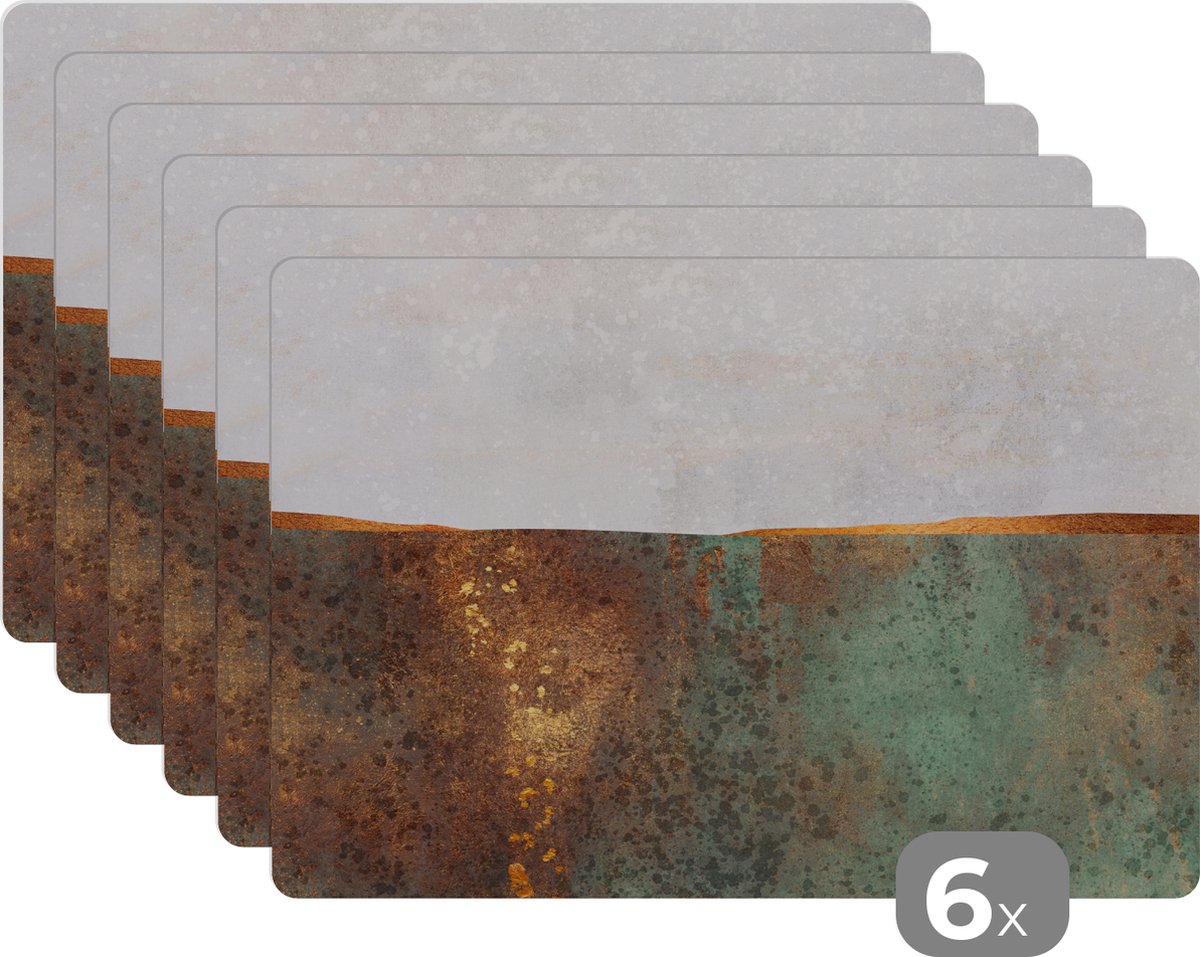 Placemat - Landschap - Goud - Luxe - Abstract - Tafel - 45x30 cm - Onderzetter - Placemats - 6 stuks