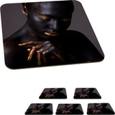 Sous-verres -verres - Femme brune au maquillage doré - 10x10 cm - 6 pièces