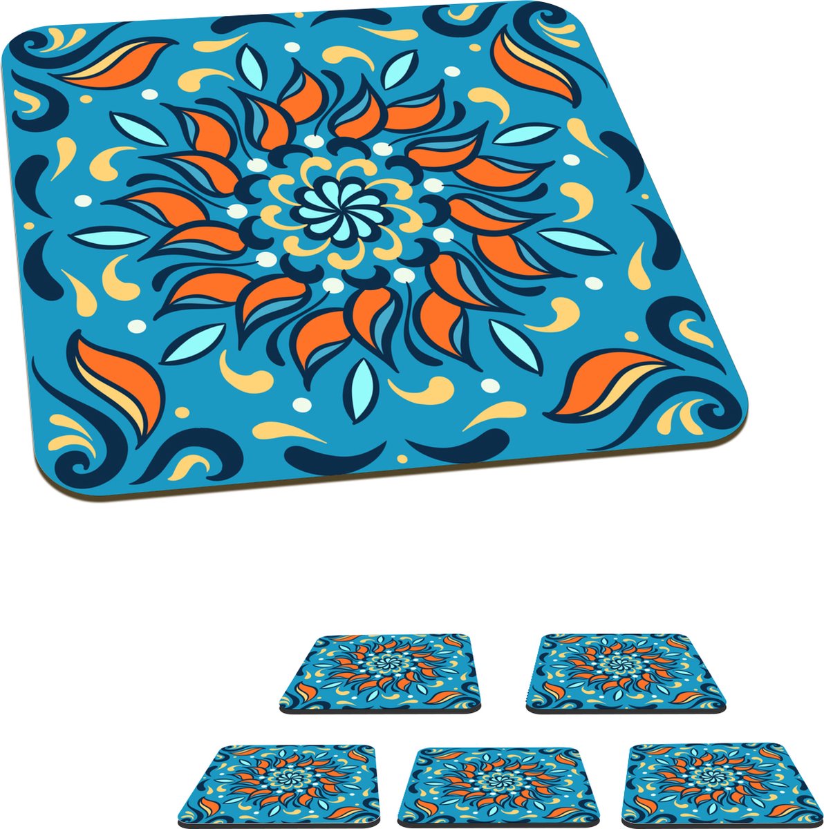 Onderzetters voor glazen - Bloem - Bladeren - Vierkant - 10x10 cm - Glasonderzetters - 6 stuks