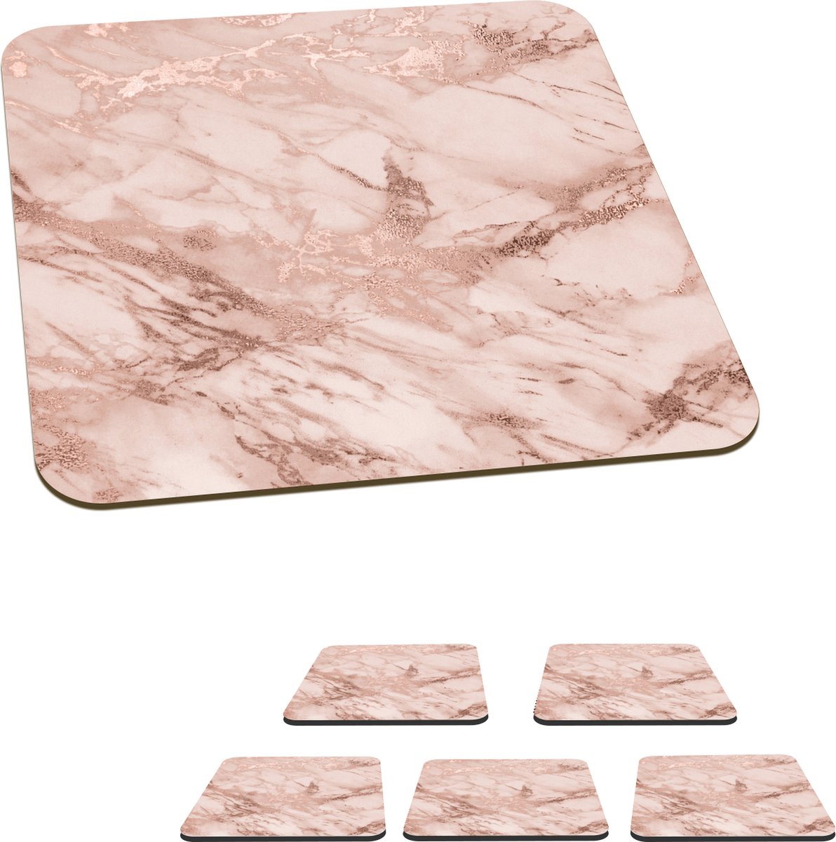 Onderzetters voor glazen - Marmer - Patroon - Roze - 10x10 cm - Glasonderzetters - 6 stuks