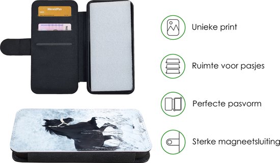 Étui pour téléphone iPhone 8 Bookcase - Cheval - Neige - Hiver - Avec poches - Étui portefeuille avec fermeture magnétique