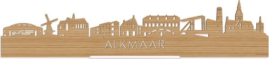 Standing Skyline Alkmaar Bamboe hout - 40 cm - Woon decoratie om neer te zetten en om op te hangen - Meer steden beschikbaar - Cadeau voor hem - Cadeau voor haar - Jubileum - Verjaardag - Housewarming - Aandenken aan stad - WoodWideCities