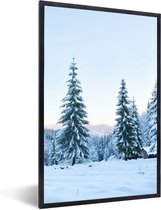 Cadre photo avec poster - Hiver - Neige - Arbres - 40x60 cm - Cadre pour poster - Décoration de Noël - Décorations de Noël - Décoration de Noël pour le salon - Décorations de Noël - Décoration de Noël pour l'intérieur - Noël