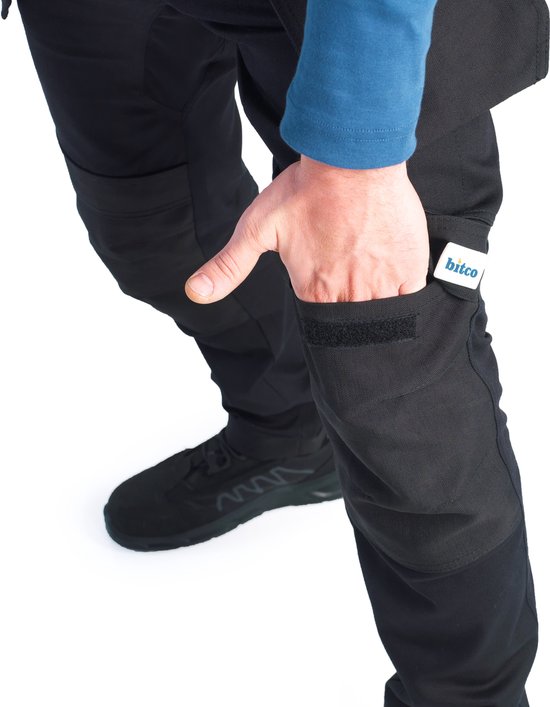 BITCO- SAUER -Stretch Black Work Pants Men Poches genouillères hydrofuges et oléofuges Renforcé en Water