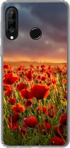 Coque Huawei P30 Lite - Coucher de soleil dans un champ de coquelicots - Coque en Siliconen pour téléphone