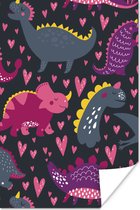 Poster kinderen - Dinosaurus - Kind - Patronen - Roze - Meisjes - Schilderij voor kinderen - 80x120 cm - Wanddecoratie meisjes - Decoratie voor kinderkamers