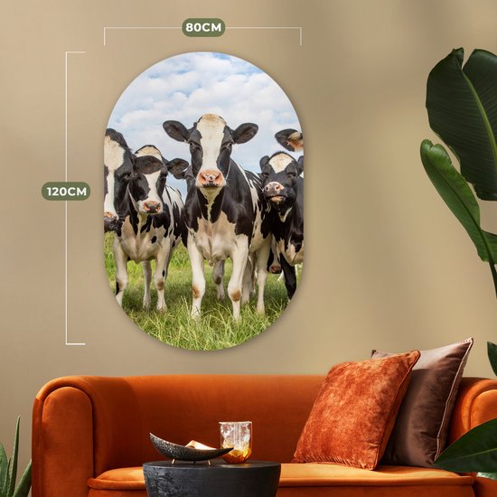 Wall Oval - Décoration murale Plastique - Tableau Ovale - Vaches - Pâturage - Campagne - Nature - Herbe - 80x120 cm - Miroir ovale sur plastique