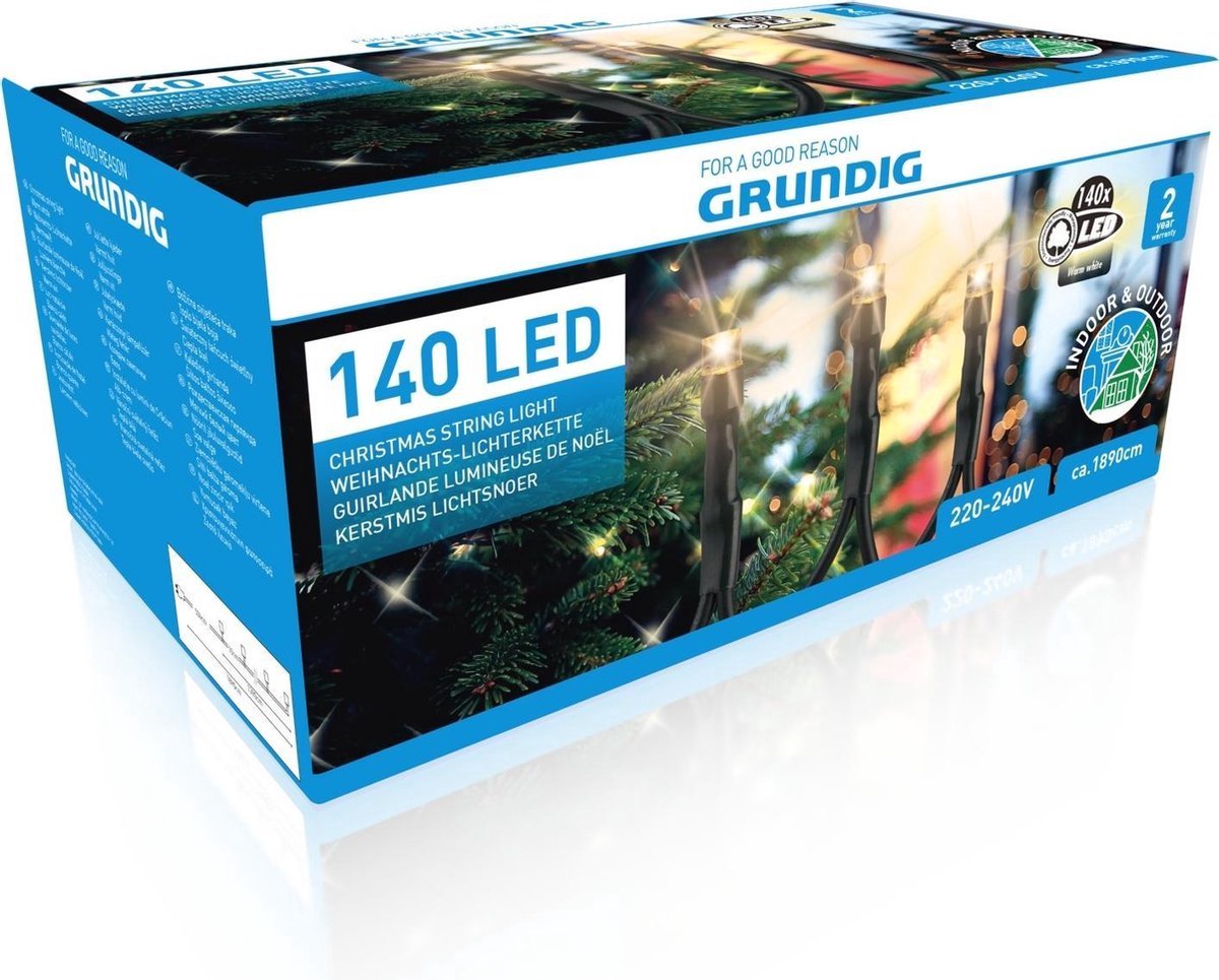 Grundig Kerstverlichting - 140 Led Lampjes - 8 Standen - Met Timer - 1890 cm- 18.9 meter - Warm Wit - Cristmas String Light