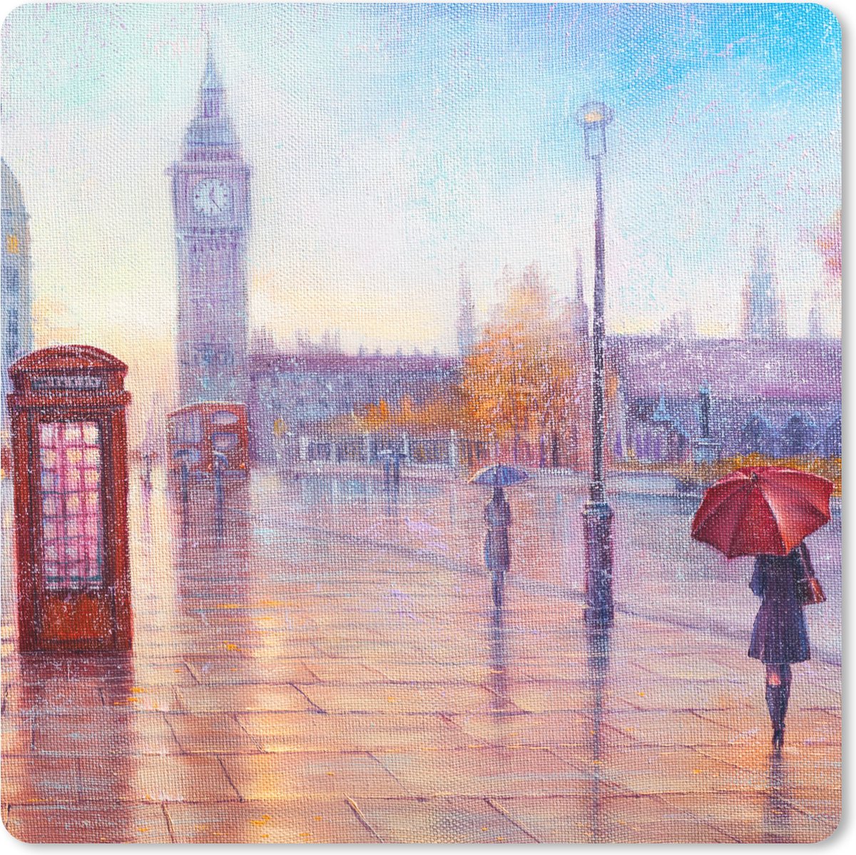 Muismat 30x30 cm - Mousepad Schilderij - Olieverf - Londen - Telefoon - Muismatten