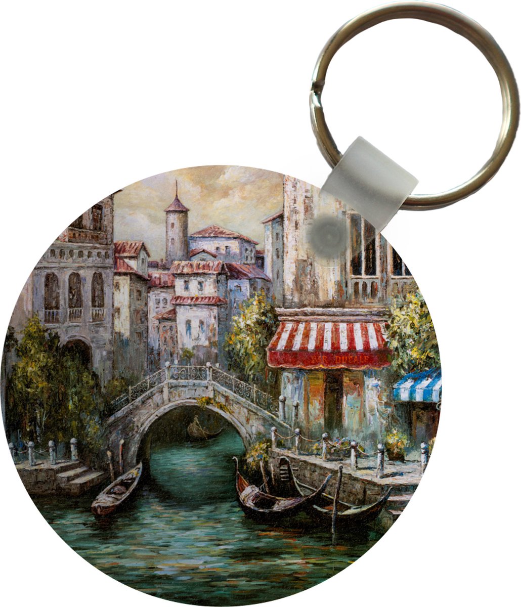 Sleutelhanger - Schilderij - Olieverf - Water - Gracht - Italië - Plastic - Rond - Uitdeelcadeautjes