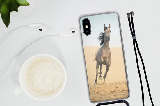Coque avec cordon iPhone X - Cheval - Sable - Désert - Siliconen - Bandoulière - Coque arrière avec cordon - Coque pour téléphone avec cordon - Coque avec corde