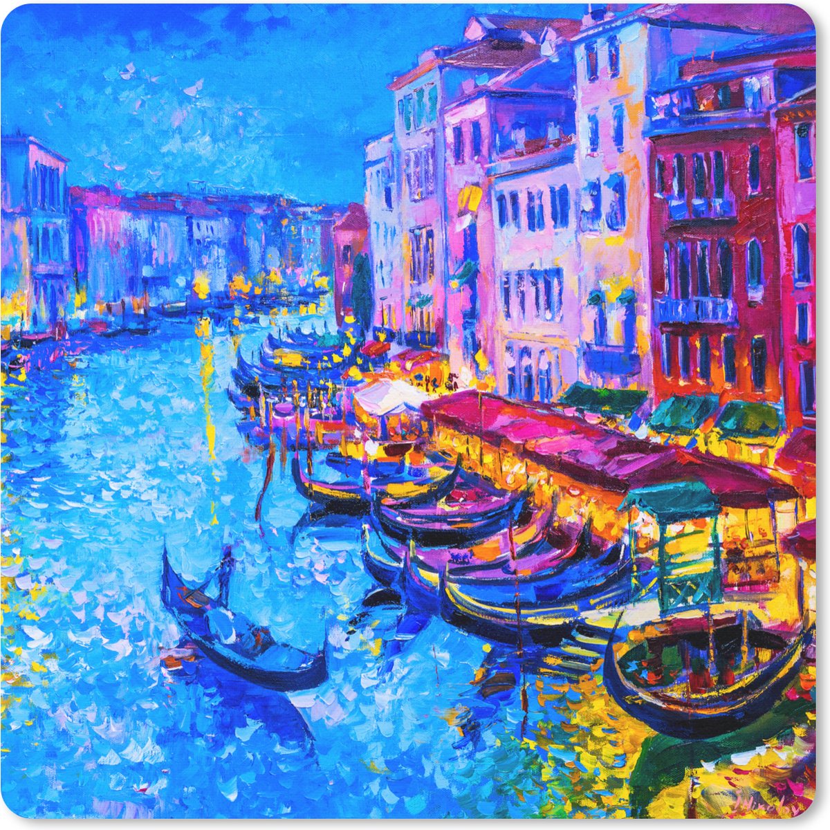 Muismat 20x20 cm - Mousepad Schilderij - Italië - Boot - Water - Architectuur - Muismatten