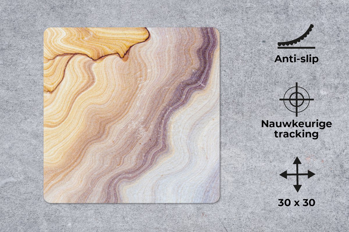 Muismat 30x30 cm - Mousepad Marmer - Textuur - Zandsteen - Goud - Marmer printlook - Muismatten