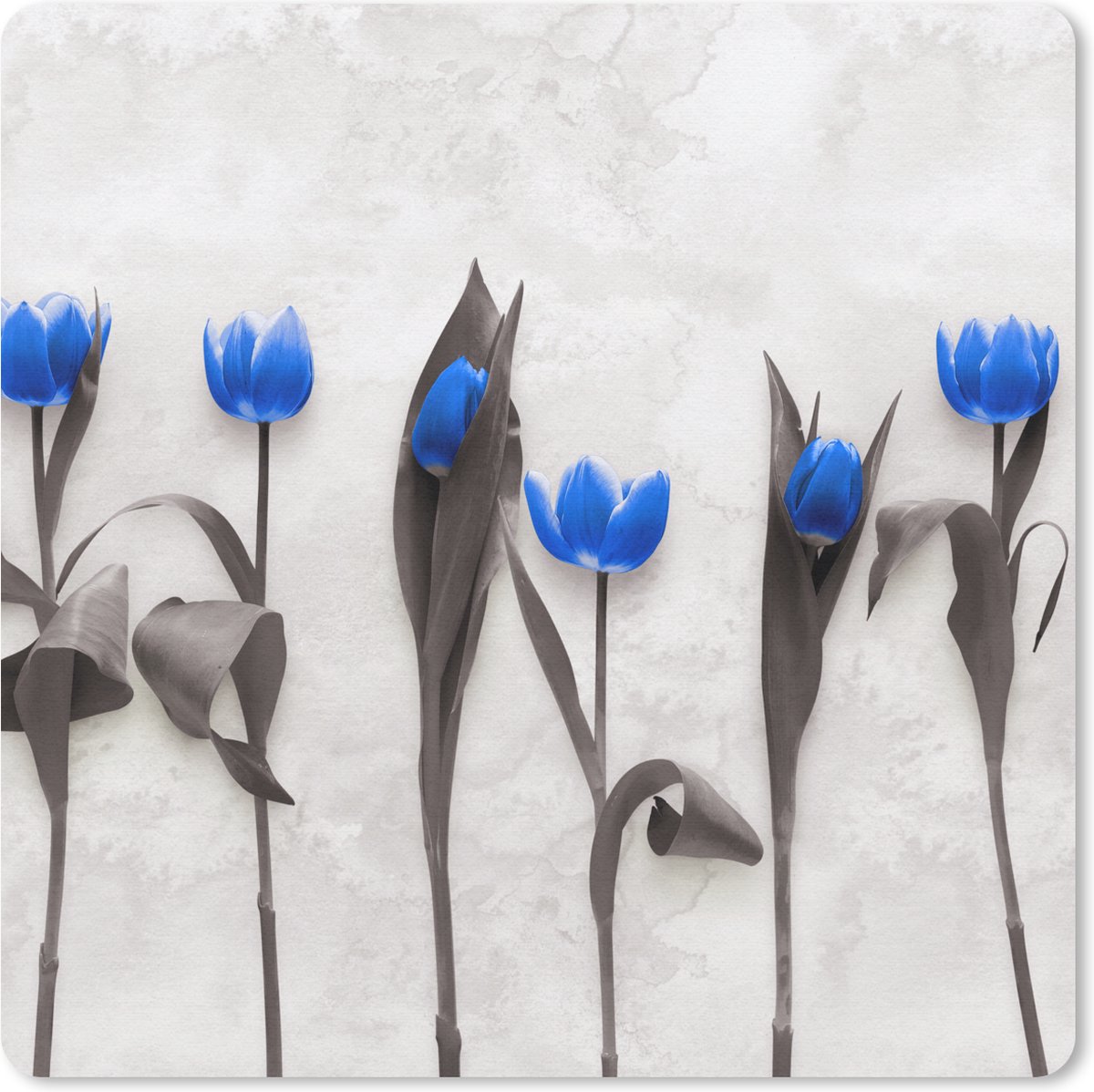 Muismat 20x20 cm - Mousepad Bloemen - Tulpen - Blauw - Muismatten