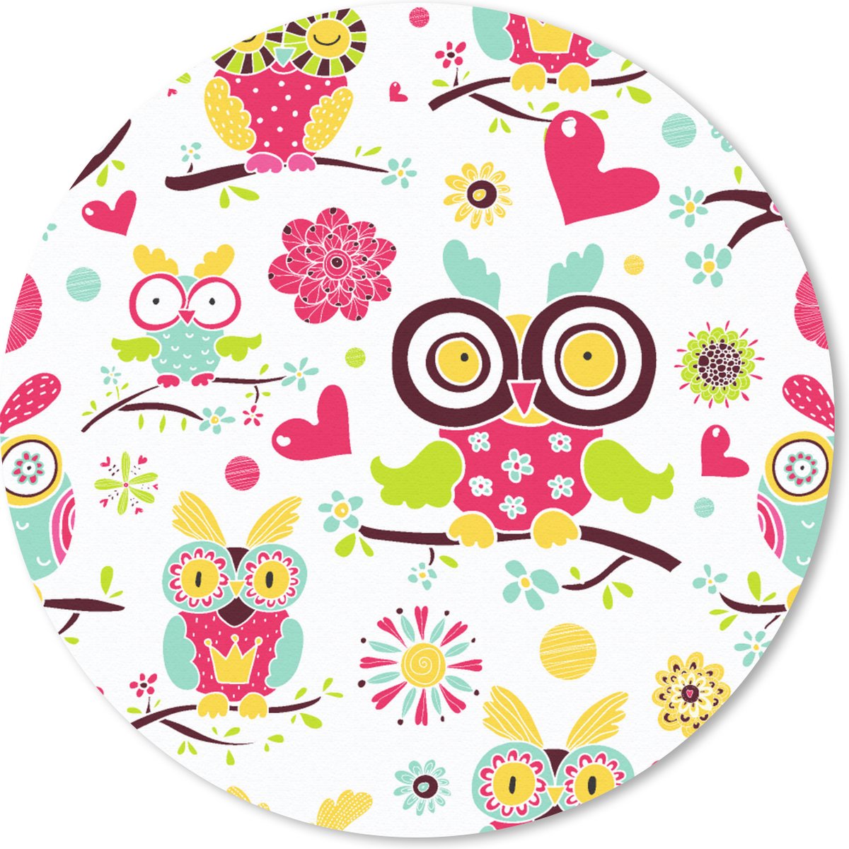 Muismat rond 50x50 cm - Mousepad Patronen - Uil - Dieren - Ronde muismatten