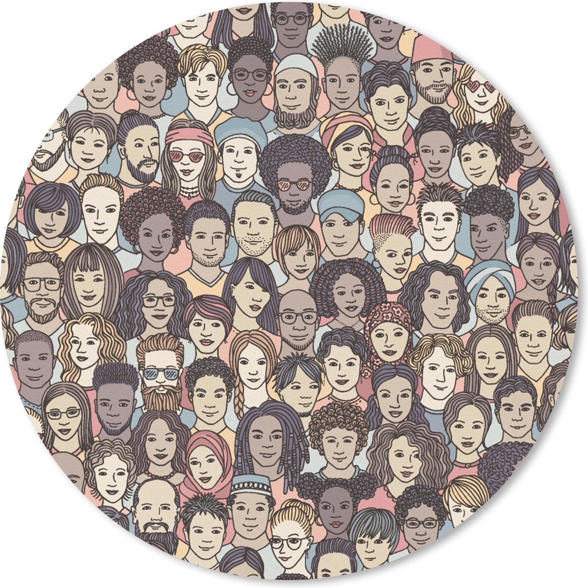 Muismat rond 30x30 cm - Mousepad Diversiteit - Patronen - Gezicht - Ronde muismatten