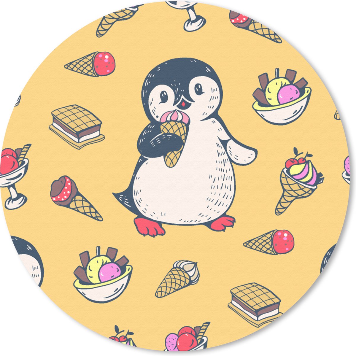 Muismat rond 50x50 cm - Mousepad IJs - Pinguïn - Pooldieren - Kinderen - Design - Ronde muismatten