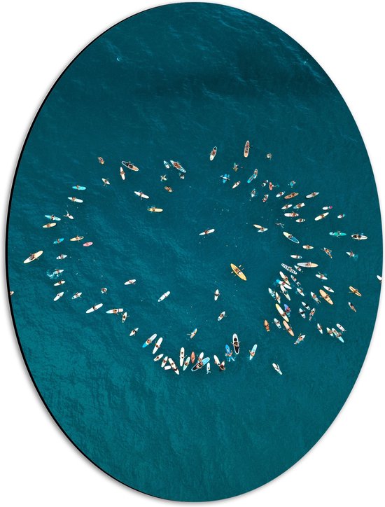 WallClassics - Dibond Oval - Heel de bateaux dans la mer - 42x56 cm Photo sur ovale (avec système d'accrochage)