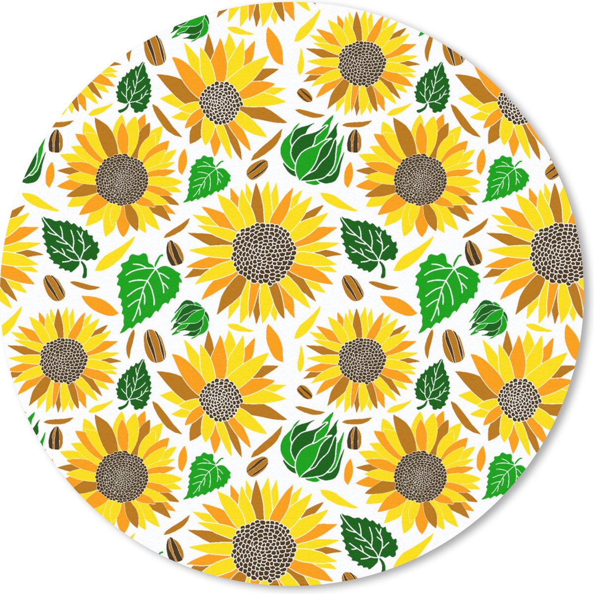 Muismat rond 30x30 cm - Mousepad Zonnebloem - Bladeren - Patronen - Ronde muismatten