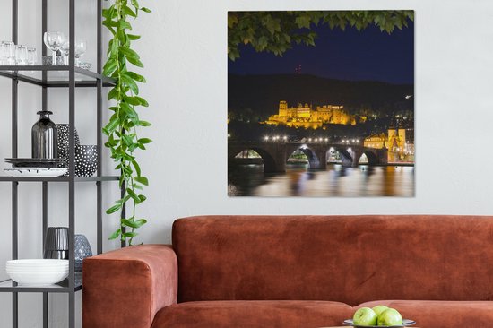 Tableau sur toile Palais d'Heidelberg la nuit - 90x90 cm - Décoration murale
