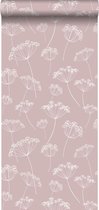 ESTAhome papier peint dentelle fleurs vieux rose et blanc - 139103 - 0,53 x 10,05 m