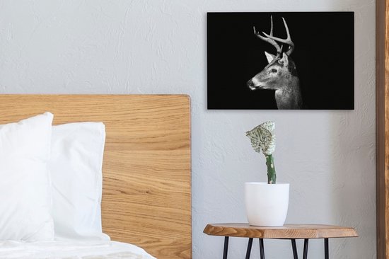 Tableau sur toile Profil animal cerf en noir et blanc - 30x20 cm - Décoration murale